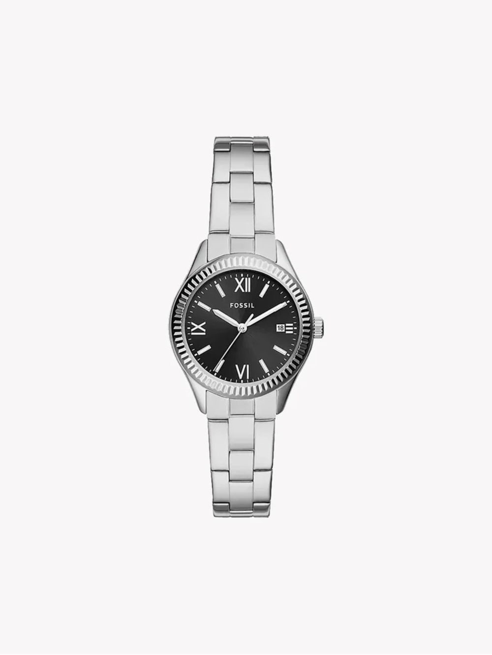 NWT Fossil Women's Silver Stainless Steel Watch, Black Dial | Bq3637